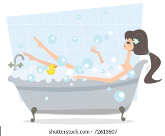 Girl taking the bath
