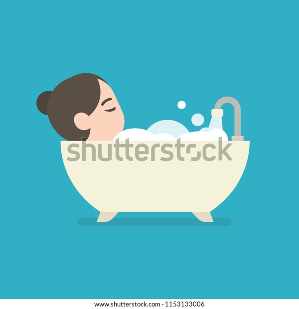 お風呂に入る女の子 かわいいキャラクター ベクターイラスト のベクター画像素材 ロイヤリティフリー