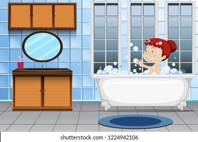 Girl taking a bath illustration
