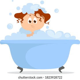 Girl taking a bath, illustration, vector on white background