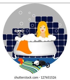 Girl taking a bath. Vector illustration.