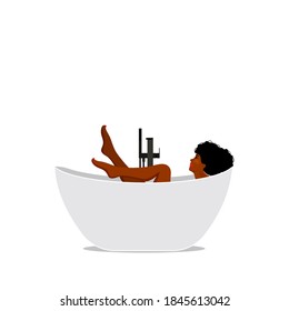 Girl is taking bath. Women in bathroom. Vector illustration.