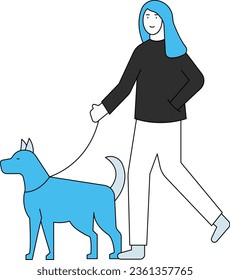 The girl is taking her pet dog for a walk.