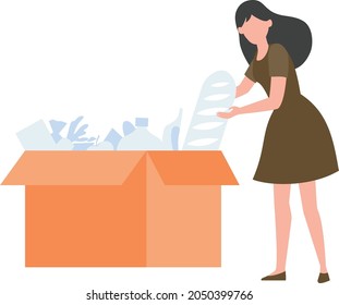A girl taking up the loaf bun from food parcel.