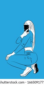 girl taking mirror selfie for social media simple hand drawn design style minimal vector illustration