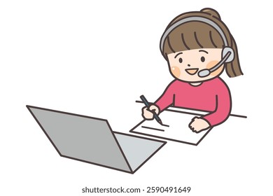 A girl taking an online class on a computer.