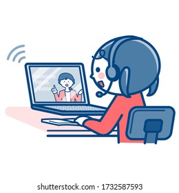 Girl taking online lessons / PC / Two colors