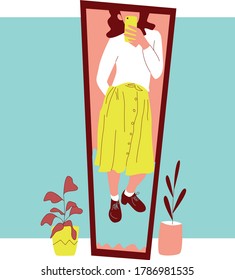 Girl taking a picture of her outfit through a mirror