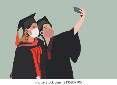 girl taking picture selfie on her graduation time with friend