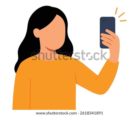 Girl Taking a Selfie Illustration Flat Style Modern Lifestyle Concept