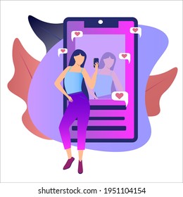 a girl taking a selfie on a smartphone and getting likes