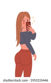 Girl taking a selfie. Vector flat cartoon illustration on white background.