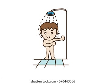 A girl is taking a shower
