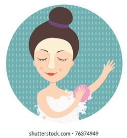 Girl taking a shower. Vector illustration
