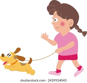 girl taking a walk with a dog
