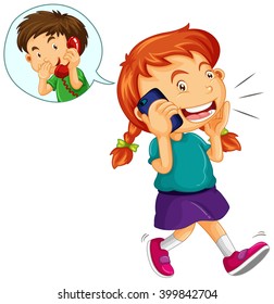 Girl talking to boy on the cellphone illustration