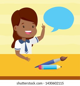 girl talking brush and pencil back to school vector illustration