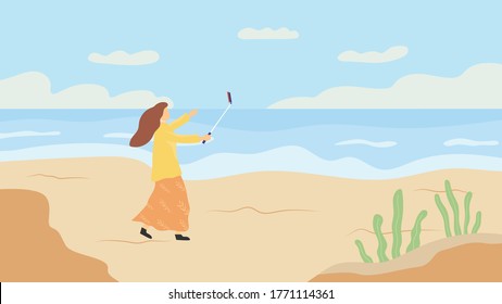 A girl talking to a friend at the beach And young women smiling illustration