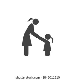 Girl Talking To Mom Icon Isolated On Black And White Vector Graphic