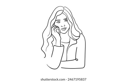 Chica hablando por teléfono arte de línea continua dibujo aislado sobre fondo blanco. Ilustración vectorial