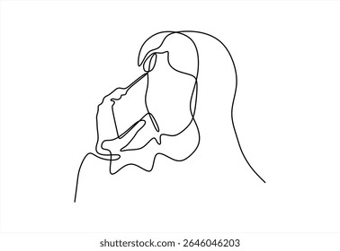 Girl talking on phone continuous line art drawing isolated on white background. Vector illustration