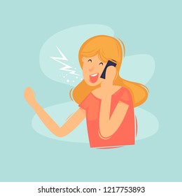 Girl talking on the phone. Flat design vector illustration