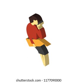 Girl talking on phone isometric left top view 3D icon