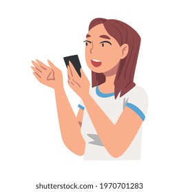 Girl Talking on Phone, Woman Communicating Using Smartphone Cartoon Vector Illustration