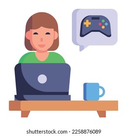 Girl talking online, flat icon of game chat 