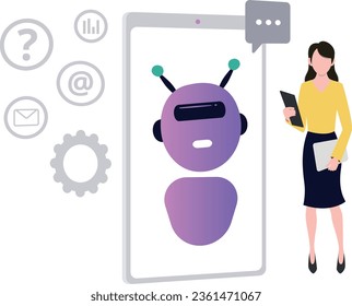 The girl is talking to the robot.