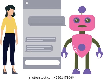 The girl is talking to the robot on the phone.