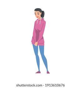 Girl Talking to Someone, Female Person Communicating or Sharing Impressions Cartoon Style Vector Illustration