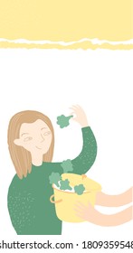 
The girl talks about healthy eating. Illustration for the blog.