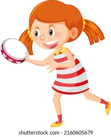 Girl with tambourine on white background illustration
