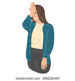 The girl taps her forehead. The woman forgot or remembered. Flat vector illustration.