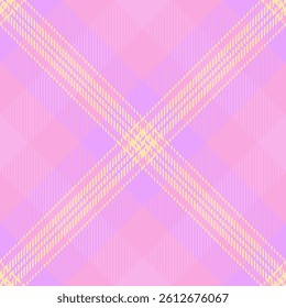 Girl tartan fabric vector, winter texture seamless textile. Messy background pattern plaid check in pink and purple colors palette.