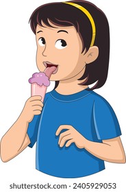 Girl tasting ice-cream with tongue vector illustration