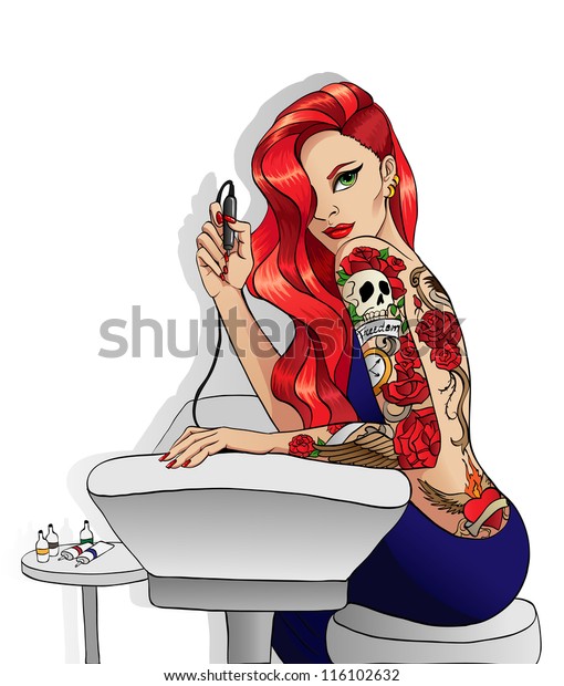 Girl Tattoo Artist On White Background Stock Vector Royalty Free 116102632 