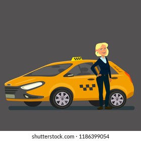 Girl taxi driver.Vector illustration in flat style.