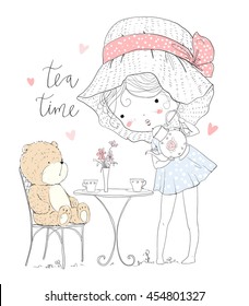 Girl with tea and bear