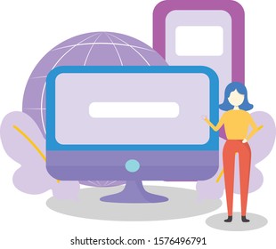 Girl with technology design illustration