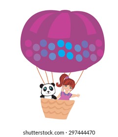 girl and teddy bear in an air balloon