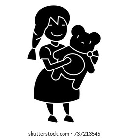 girl with teddy bear  icon, vector illustration, sign on isolated background