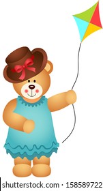 Girl Teddy Bear with Kite Wind