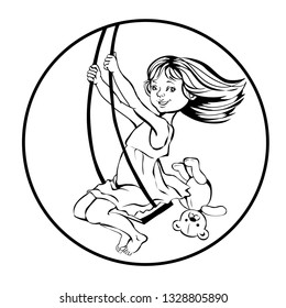 Girl with a teddy bear on a swing.Vector.