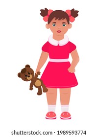 Chica con un oso de peluche. Vector. 