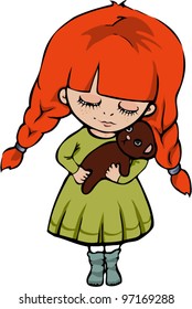 Girl with teddy bear. Vector