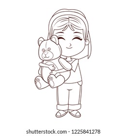 Girl with teddy in black and white