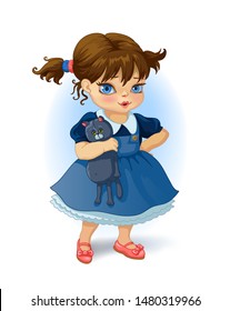 Girl with teddy cat. Vector illustration. 