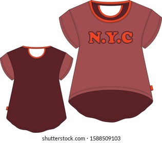 Girl teen short sleeve print casual sport fashion t shirt textile apparel wear clothes design illustration vector template